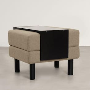 Conjunto Puff Baú 60cm e Bandeja Antúrio CabeCasa MadeiraMadeira Bege/Preto
