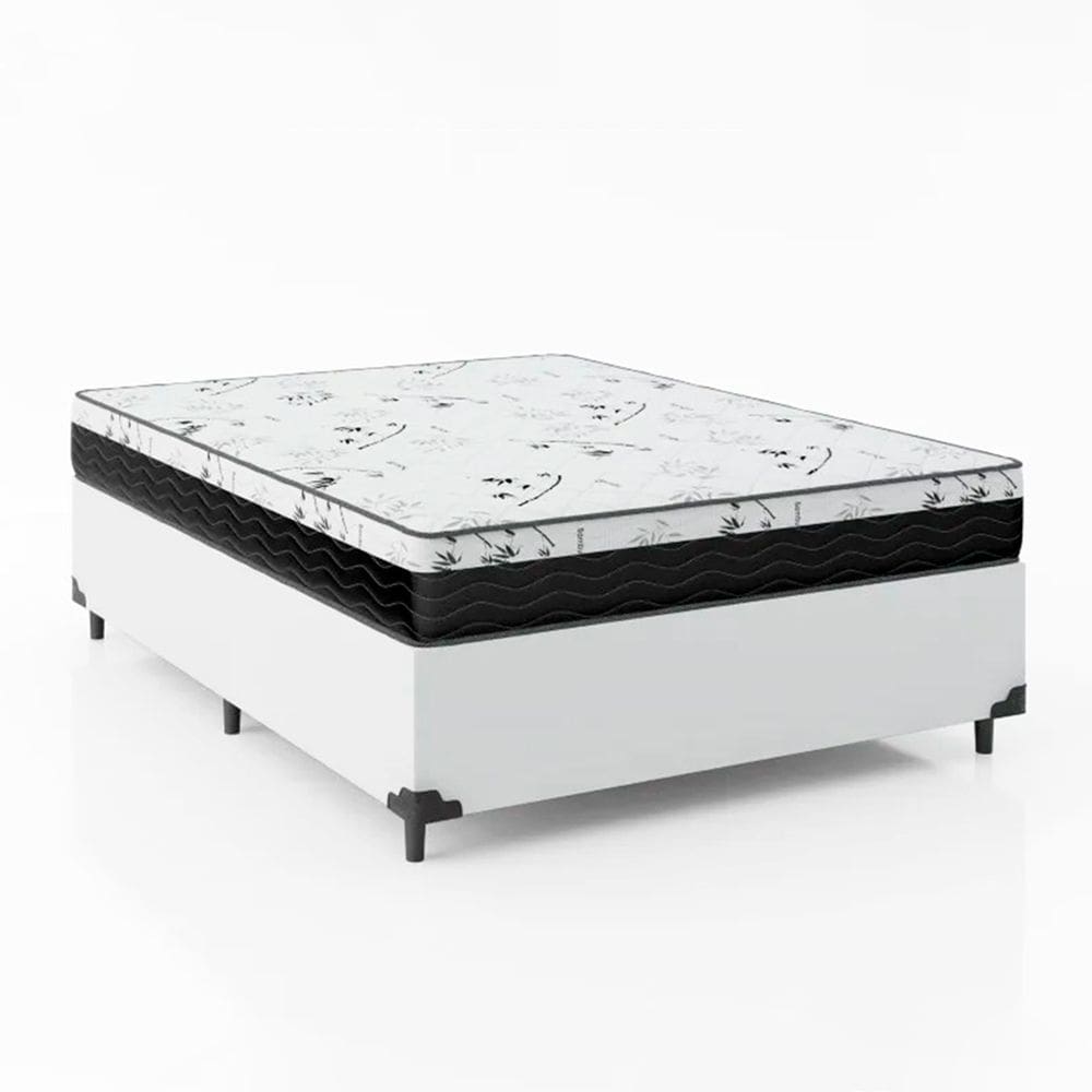 Cama Box Viúva 128 Sintético Branco com Colchão Espuma D33 One Face - Bello Box - 58X128X188