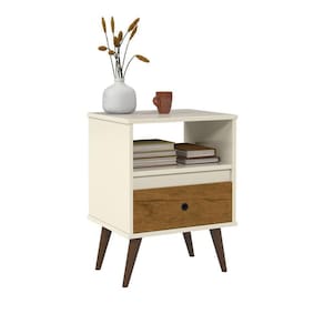 Mesa de Cabeceira Wood NEW Ej Móveis Off White Freijó 28555