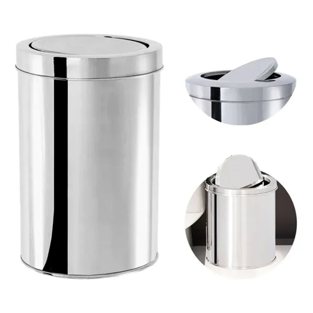 Lixeira Inox Banheiro Cesto Tampa Basculante Escritório 3 L