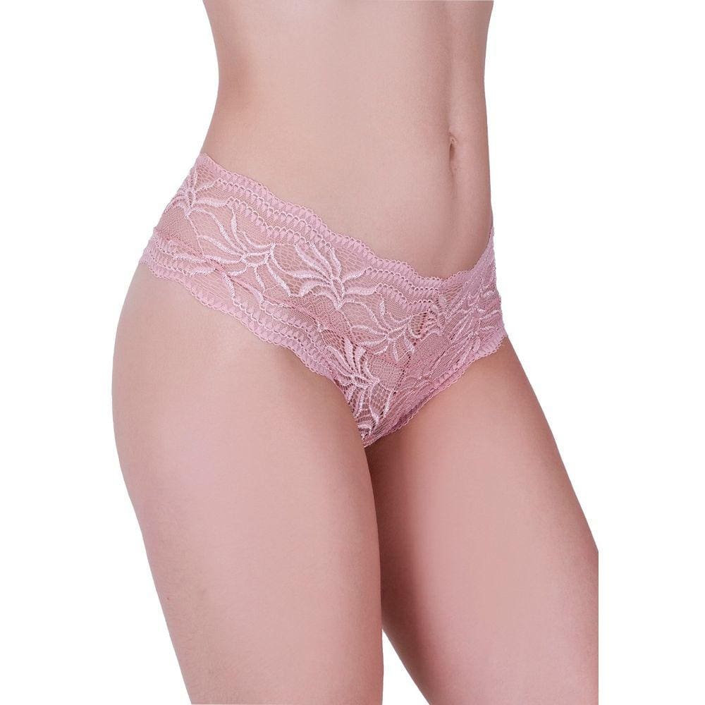 Calcinha confortável cós alto em renda de poliamida rosa romance