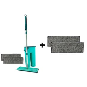 Kit Mop Flat Cabo Inox Com Balde Lava e Saca Esfregão Multiuso Limpa Esterilizar Brilho + 2 Refil