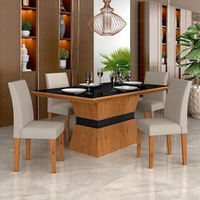 Mesa Com 4 Cadeiras 1,36 Versalhes Cin/preto/bege - Móveis Arapongas
