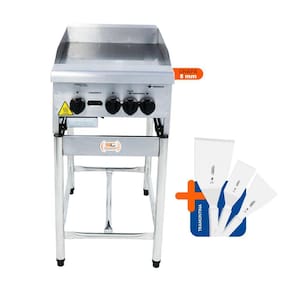 Chapa Americana Profissional 45cm a Gás 8mm Lisa Inox com Pé CGP45 e Conjunto de Espátulas - Venâncio