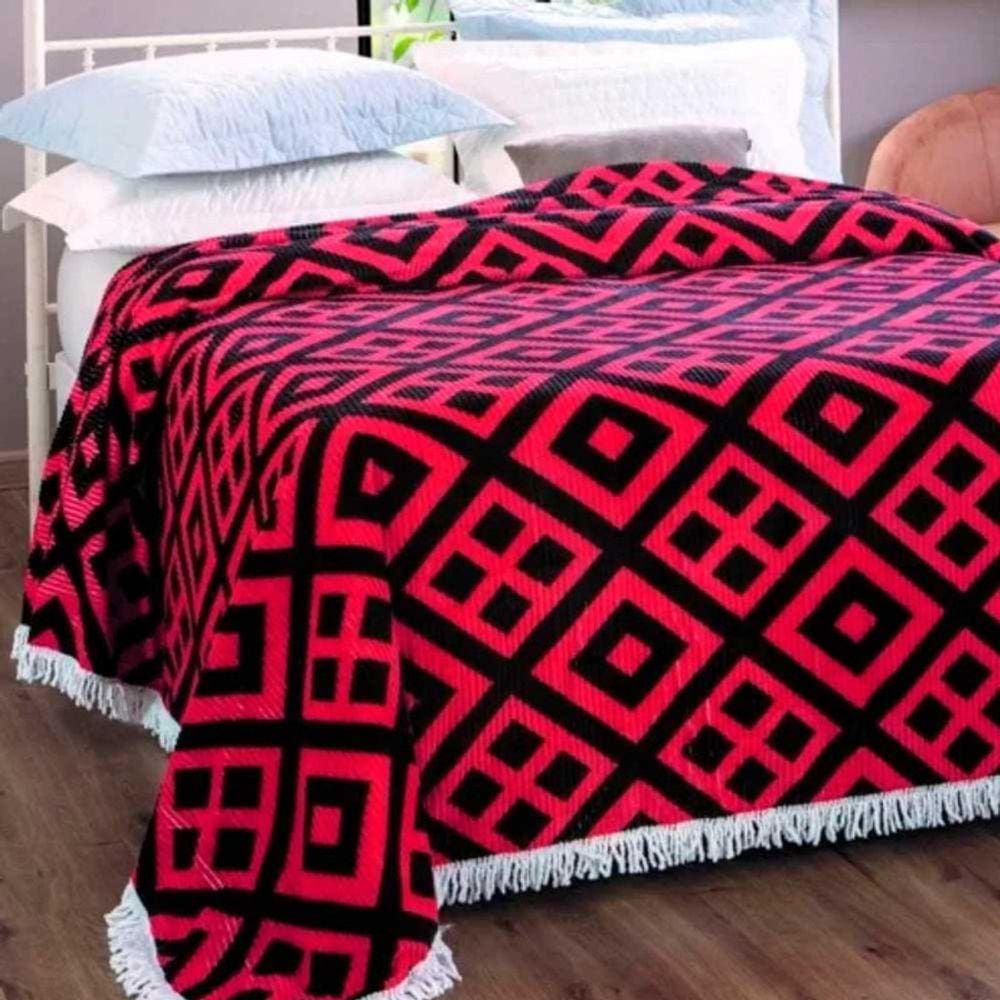 Colcha Chenille Jolitex Casal Gabriela Vermelho e Preto