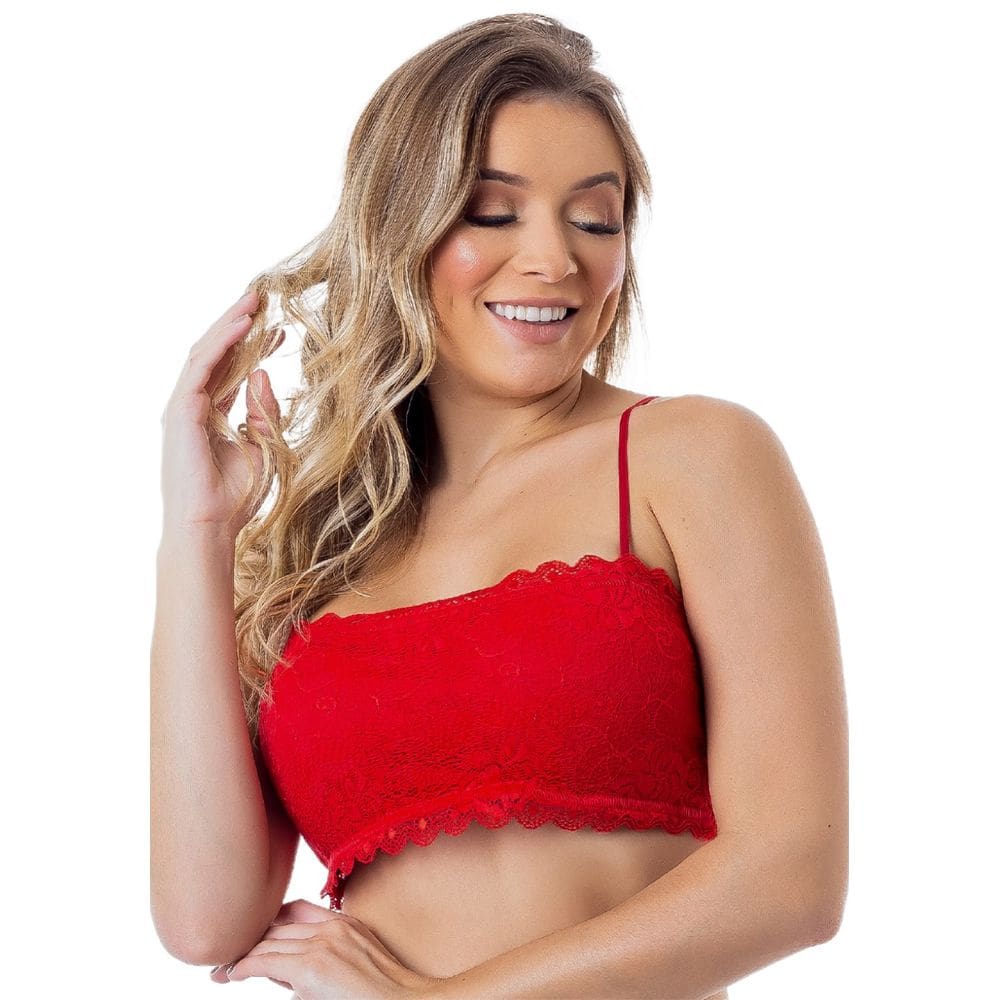 Top faixa rendado com bojo vermelho