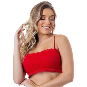 Top faixa rendado com bojo vermelho