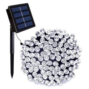 Pisca Cordão Solar Natal LED 100 Lâmpadas Luz Branca 8m 8 Funções