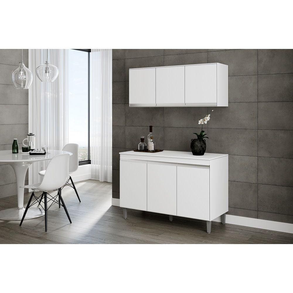 Balcão de Cozinha e Armário Aéreo Manu Cor Branco - AJL Móveis