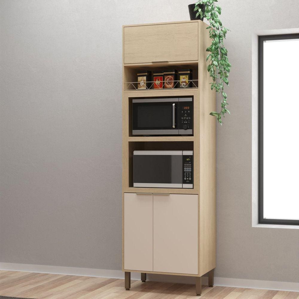 Torre Quente 3 Portas 2 Nichos para Forno Karine Móveis Sul Carvalho/Off White