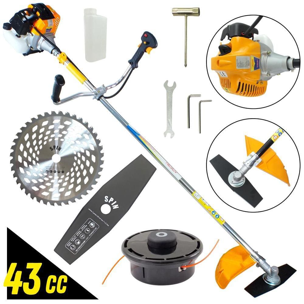 KIT Roçadeira Profissional Para Jardinagem VR430S Vulcan á Gasolina 2T 43cc 1,7hp Forte e Econômica com Faca 2 Pontas + Faca Circular de 40 Dentes