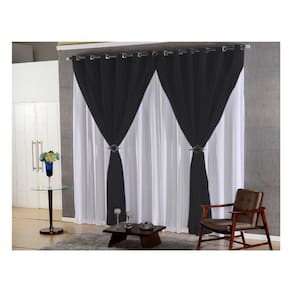 Cortina Sala Voal Liso Preto Com Forro Branco 3,00X2,20