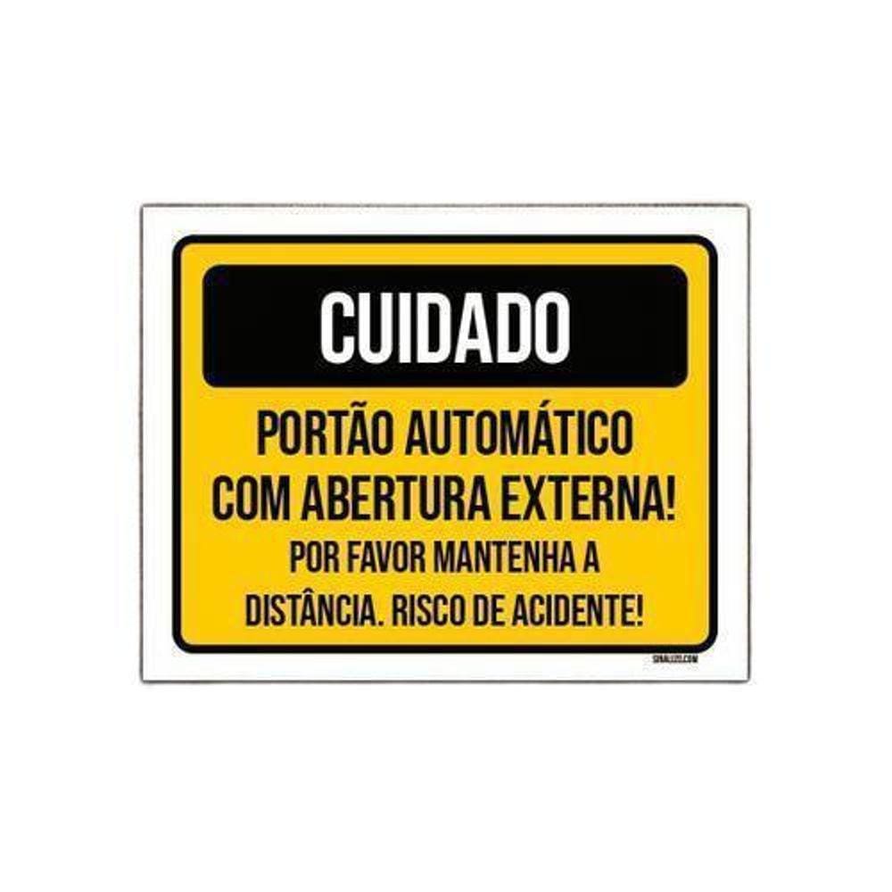 Placa Sinalização - Cuidado Portão Abertura Externa 27X35