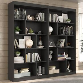 Conjunto 2 Estantes para Livros Home 186cm Office Espresso Móveis Preto Ônix TX