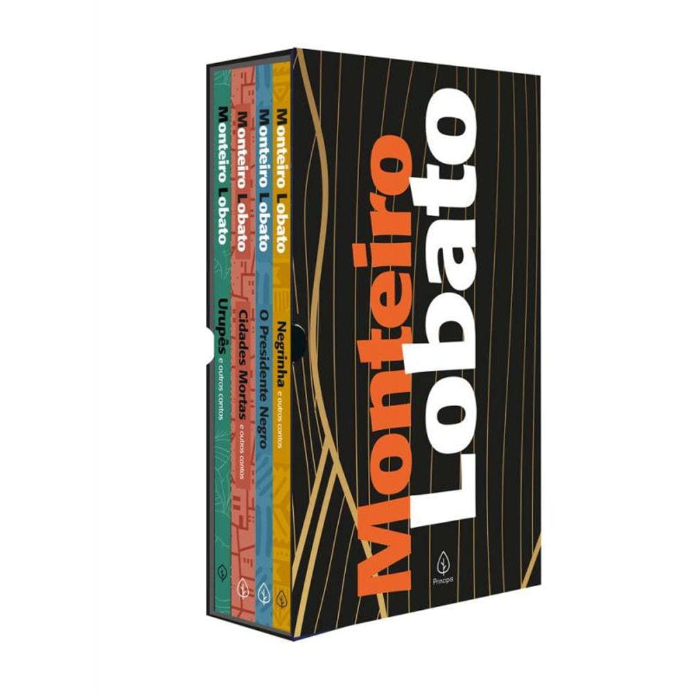 Monteiro Lobato com 4 livros e marcadores de páginas
