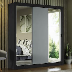 Guarda-Roupa Casal Madesa Mônaco 3 Portas de Correr com Espelhos - Preto/Cinza