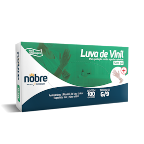 Luva vinil s/po G - protecao contra agentes quim. c/100unid. (ex. saude) CA 41265 - Nobre