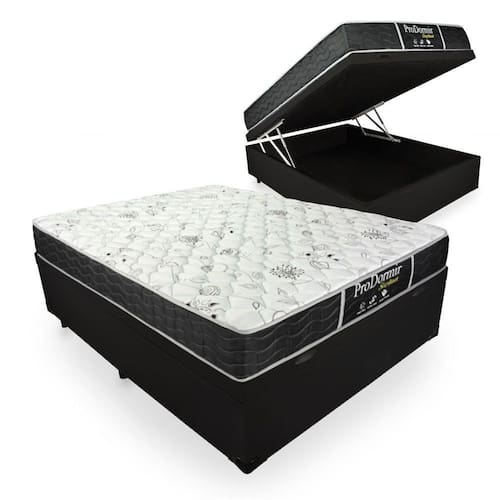 Cama Box Com Baú Casal + Colchão De Molas - Probel - Prodormir Sleep Black 138x188x64cm