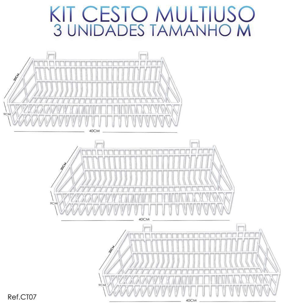 Cesto Para Painel Canaletado Branco 0,40 x 0,20 x 0,09 - 3 Unidades