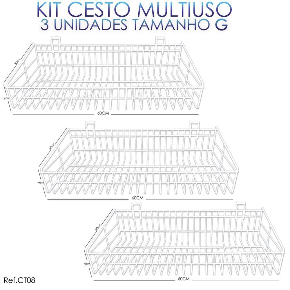 Cesto Para Painel Canaletado Branco 0,60 x 0,30 x 0,09 3 Unidades