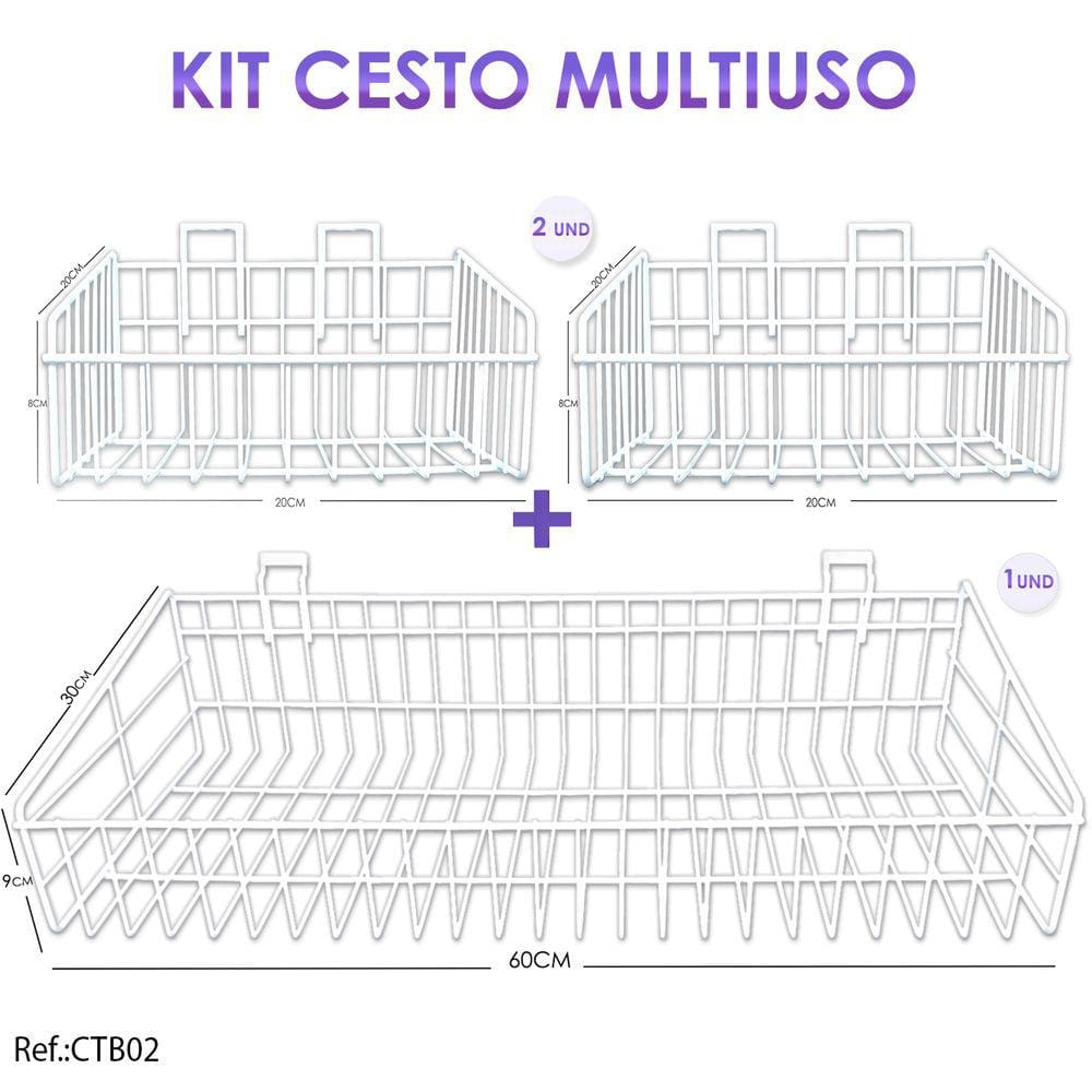 Kit Cesto Para Painel Canaletado Branco 3 Unidade P e G