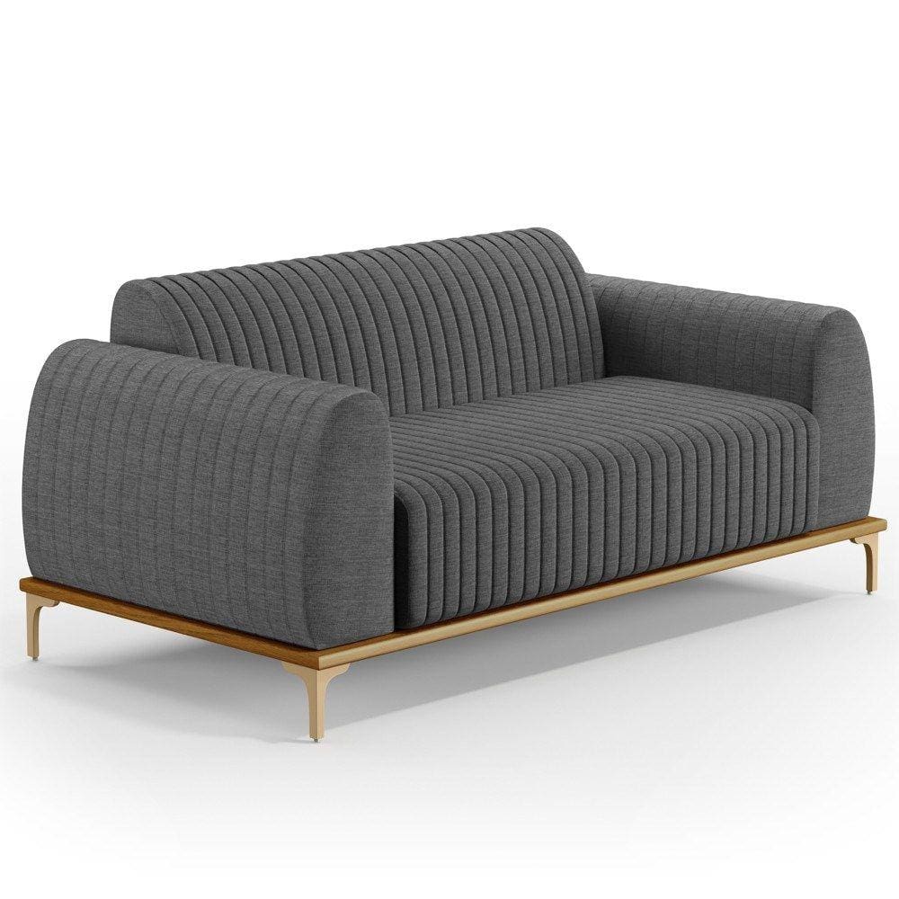 Sofá 210cm 3 Lugares Base Gold Molino D06 Linho C-416 Cinza Escuro - Mpozenato