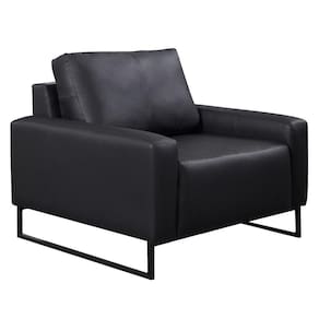 Poltrona Decorativa Base Metal Dallas Couro Preto - Arte Sala