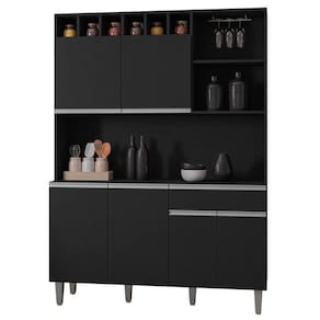 Kit Cozinha Compacta 130cm Com 6 Portas 1 Gaveta  Alice Preto Fosco - AJL Móveis