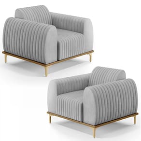 Kit 2 Poltronas Decorativas Base Gold Molino D06 Linho D-315 Cinza - Mpozenato