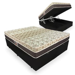 Cama Box Baú Queen + Colchão Molas Ensacadas - Castor - Class Pocket Híbrido One Face 158x198x67cm