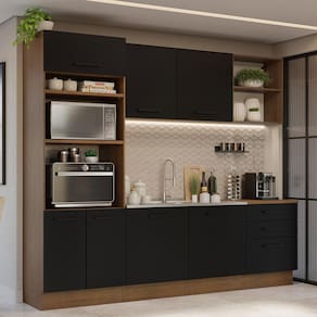 Armário de Cozinha Completa 250cm Rustic/Preto Agata Madesa 01