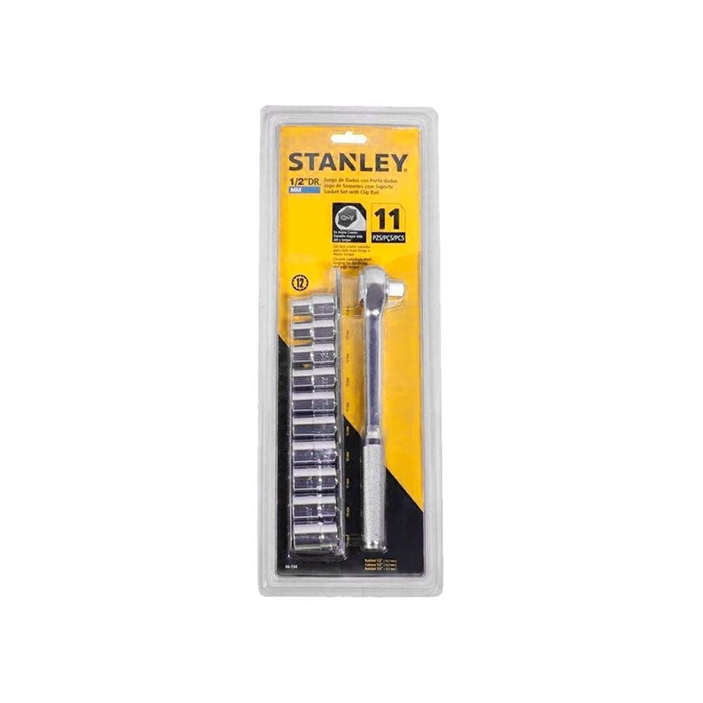 Soquetes Stanley 1/2 mm 86-734 com Suporte Catraca Reversível 11 Peças