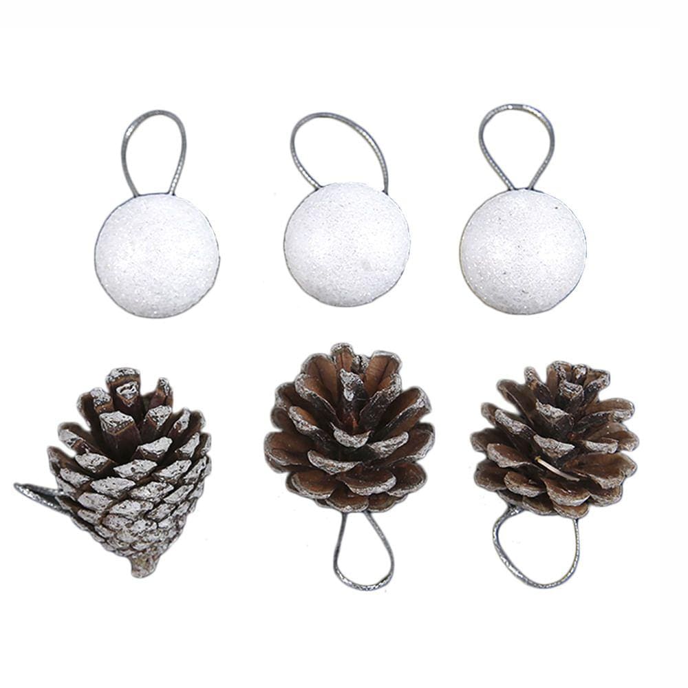 Kit Bola Natal Le 3cm Branco com Pinha com 12 Unidades