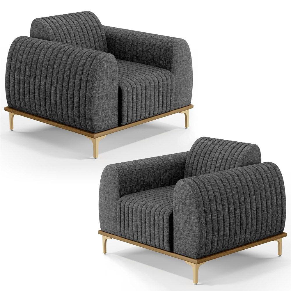 Kit 2 Poltronas Decorativas Base Gold Molino D06 Linho C-416 Cinza Escuro - Mpozenato