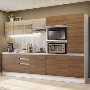 Armário de Cozinha Completa 100% MDF 300cm Branco/Rustic/Crema Smart Madesa 02