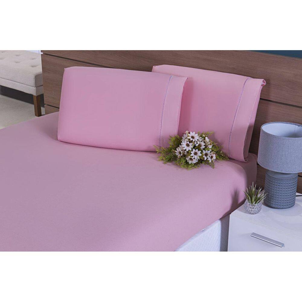 Jogo De Lençol Cama Viúva 100% Algodão 200 Fios 3 Peças Rose