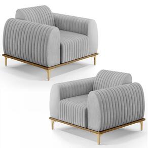Kit 2 Poltronas Decorativas Base Gold Molino D06 Linho D-315 Cinza - Mpozenato