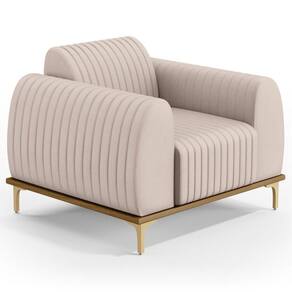 Poltrona Decorativa Base Gold Molino D06 Suede C-309 Bege - Mpozenato