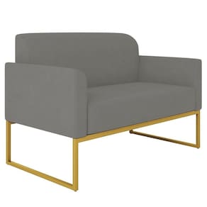 Poltrona Namoradeira 2 Lugares Base Industrial Dourada Maressa S08 Suede Grafite - Ibiza
