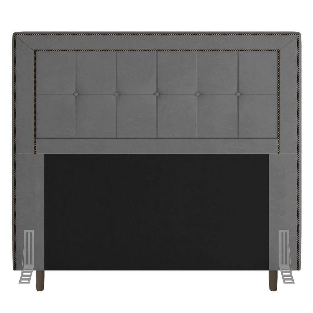 Cabeceira Box Solteiro 90cm Com Tachas E Frame Suede Cinza