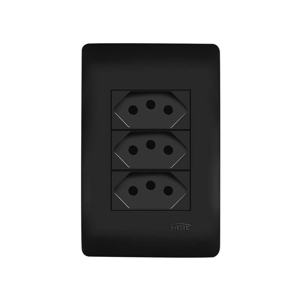 Tomada Tripla Fame Habitat Black 2P+T 20A com Placa 4x2 Preta