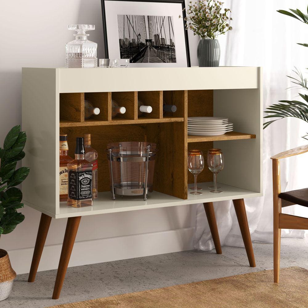 Aparador Adega New Odin Para Sala Off White/Freijo- Ej Moveis