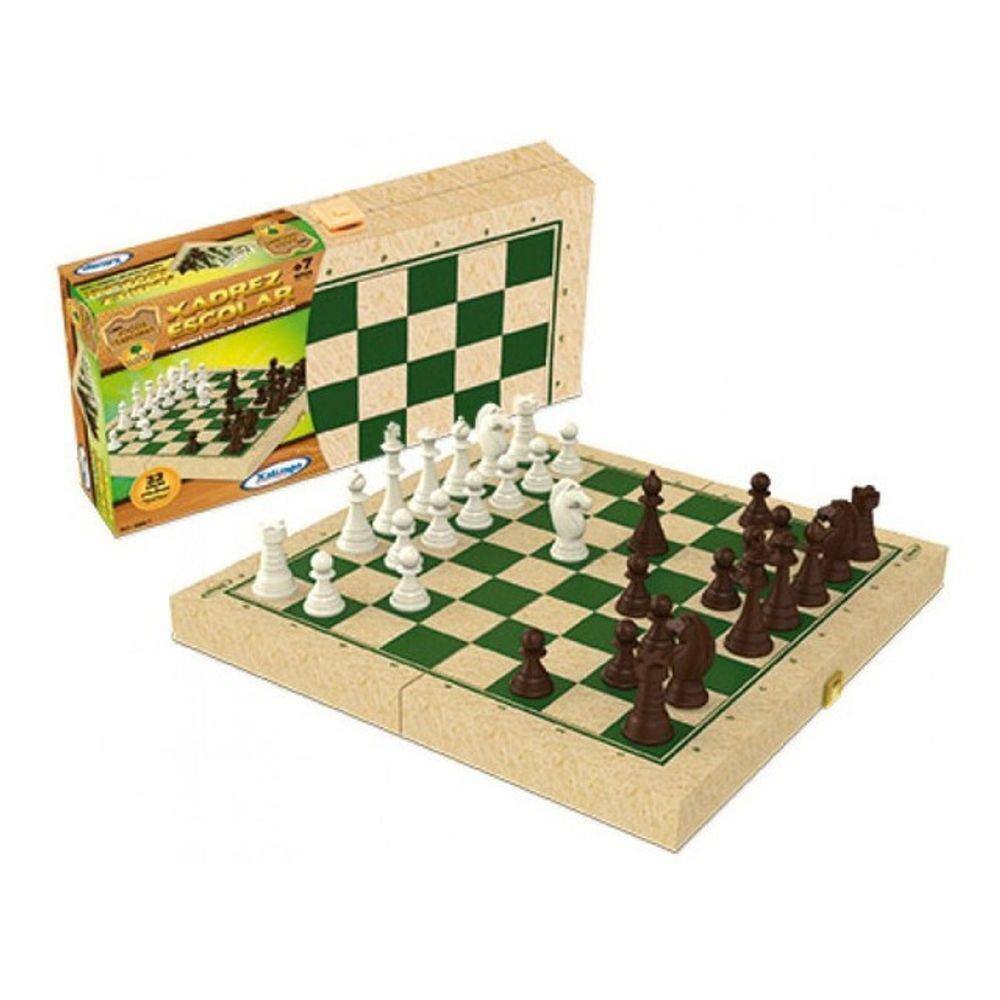 Jogo de Xadrez Tabuleiro Dobrável Madeira Casas 5x5 + Peças Rei 10cm