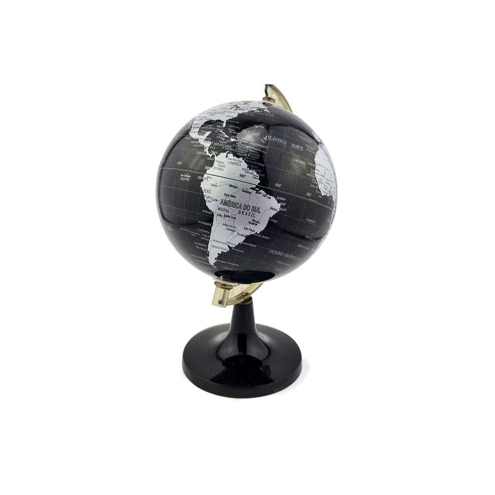 Globo Terrestre 14cm Giratório Mapa Mundi em Português Escolar Base Preta Removível
