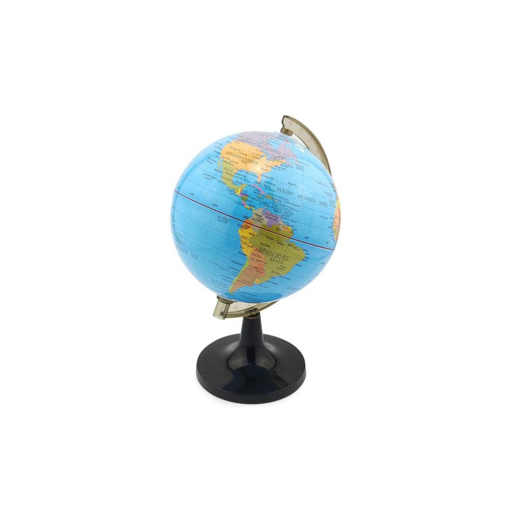 Globo Terrestre 14cm Giratório Mapa Mundi em Português Escolar Base Preta Removível