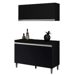 Armário Aéreo E Balcão Gabinete Cozinha 120cm Preto