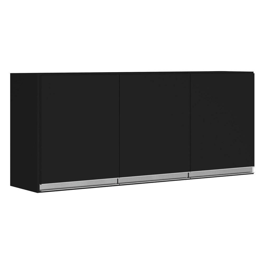 Armário Aéreo 120cm Mdf 03 Portas Preto Tx Fosco