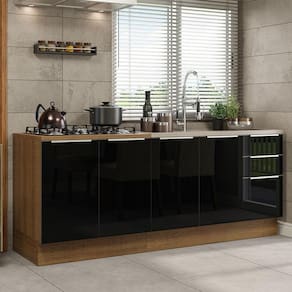 Kit com 2 Balcões de Cozinha Madesa Lux 4 Portas 3 Gavetas (Sem Tampo e Pia) - Rustic/Preto