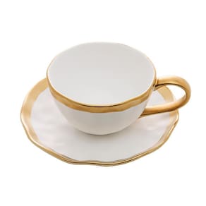 Xícara De Chá De Porcelana Branco E Dourado Dubai 200Ml