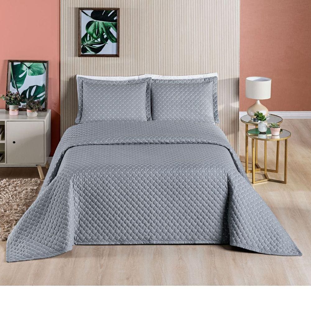 Cobre Leito Queen 3 peças Colcha Micropercal 200 Fios Bordada Ravena